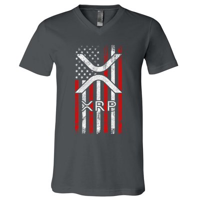 Xrp Cryptocurrency American Flag V-Neck T-Shirt