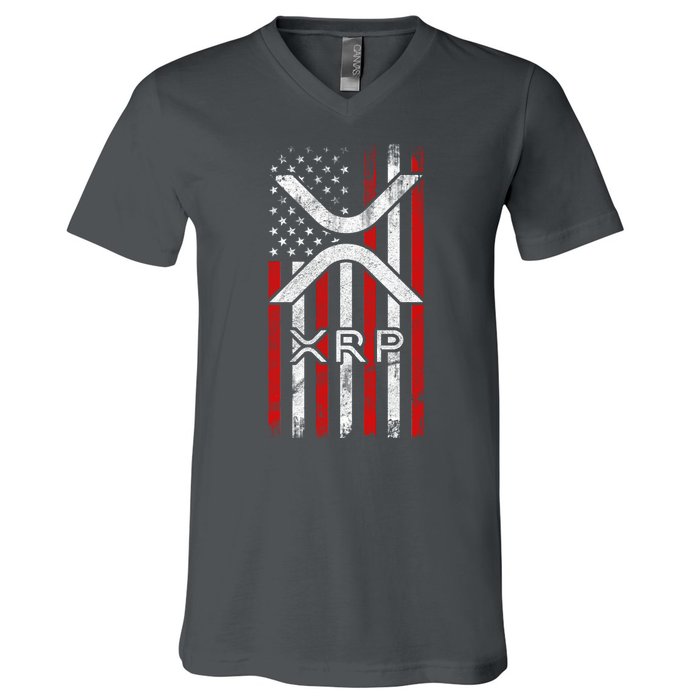 Xrp Cryptocurrency American Flag V-Neck T-Shirt