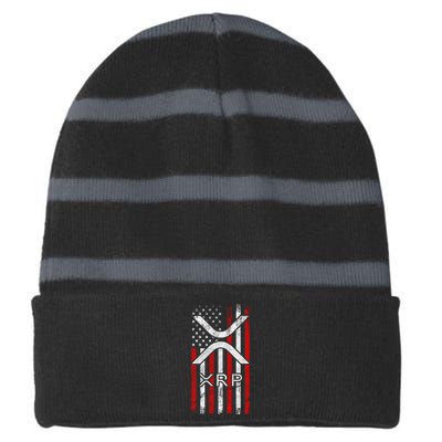 Xrp Cryptocurrency American Flag Striped Beanie with Solid Band