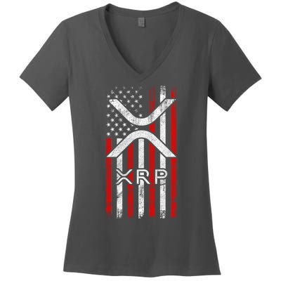 Xrp Cryptocurrency American Flag Women's V-Neck T-Shirt