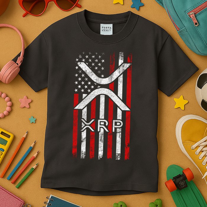 Xrp Cryptocurrency American Flag Kids T-Shirt