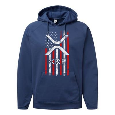 Xrp Cryptocurrency American Flag Performance Fleece Hoodie