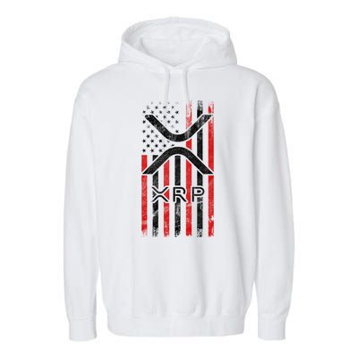 Xrp Cryptocurrency American Flag Garment-Dyed Fleece Hoodie