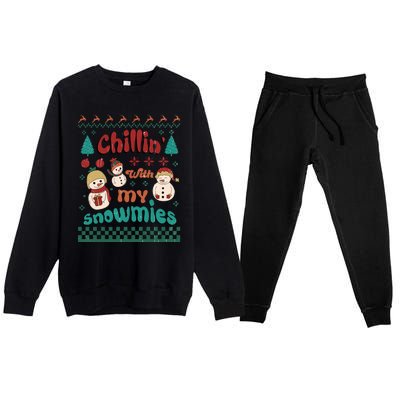 Xmas Christmas Chillin With My Snowmies Gift Premium Crewneck Sweatsuit Set