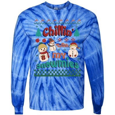 Xmas Christmas Chillin With My Snowmies Gift Tie-Dye Long Sleeve Shirt