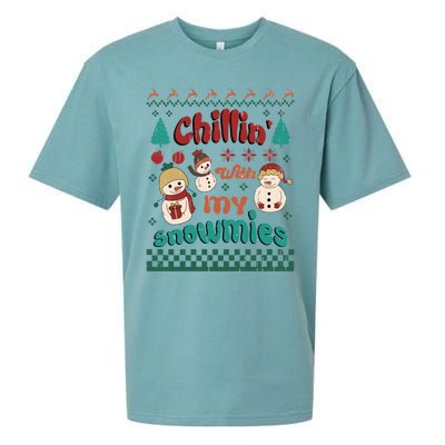 Xmas Christmas Chillin With My Snowmies Gift Sueded Cloud Jersey T-Shirt