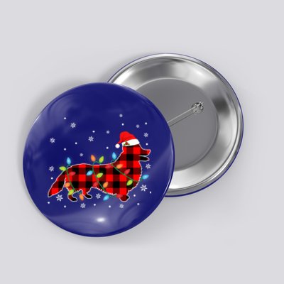 Xmas Corgi Dog Red Plaid Christmas Lights Gift Button