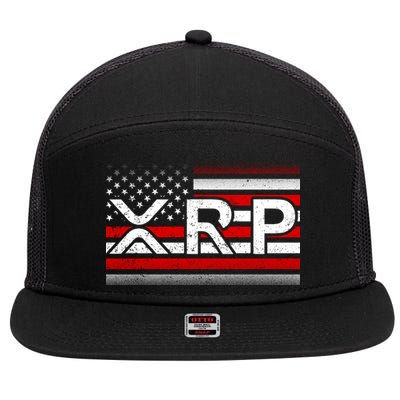XRP Cryptocurrency Distressed USA American Flag 7 Panel Mesh Trucker Snapback Hat