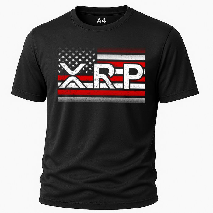 XRP Cryptocurrency Distressed USA American Flag Cooling Performance Crew T-Shirt