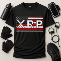 XRP Cryptocurrency Distressed USA American Flag Cooling Performance Crew T-Shirt