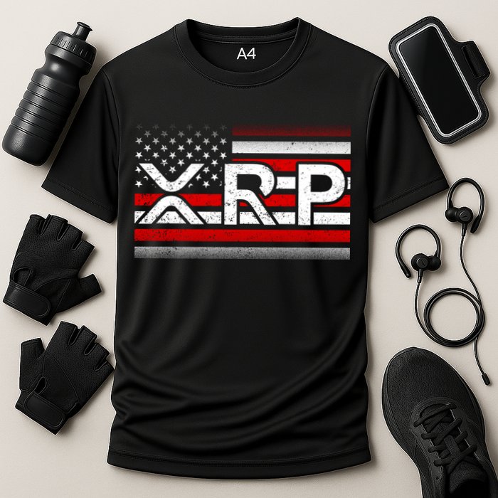 XRP Cryptocurrency Distressed USA American Flag Cooling Performance Crew T-Shirt