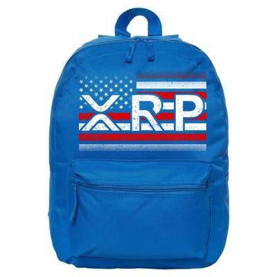 XRP Cryptocurrency Distressed USA American Flag 16 in Basic Backpack