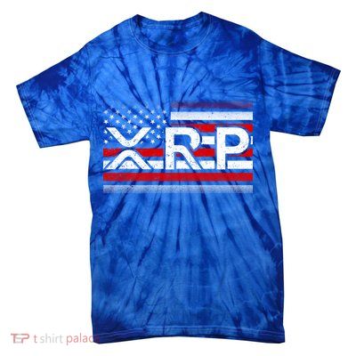 XRP Cryptocurrency Distressed USA American Flag Tie-Dye T-Shirt