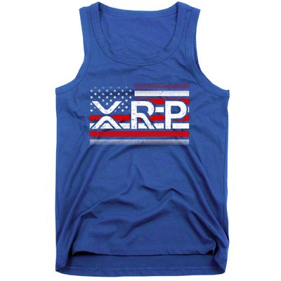 XRP Cryptocurrency Distressed USA American Flag Tank Top