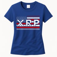 XRP Cryptocurrency Distressed USA American Flag Womens T-Shirt