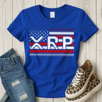XRP Cryptocurrency Distressed USA American Flag Womens T-Shirt