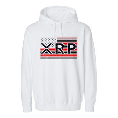 XRP Cryptocurrency Distressed USA American Flag Garment-Dyed Fleece Hoodie