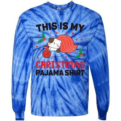 Xmas Christmas Eve Cat My Christmas Pajama Gift Tie-Dye Long Sleeve Shirt