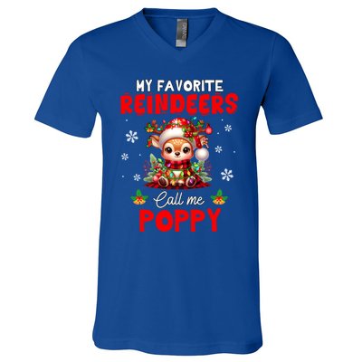 Xmas Colorful Family My Favorite Reindeers Call Me Poppy V-Neck T-Shirt