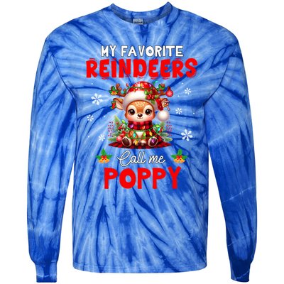 Xmas Colorful Family My Favorite Reindeers Call Me Poppy Tie-Dye Long Sleeve Shirt