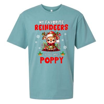 Xmas Colorful Family My Favorite Reindeers Call Me Poppy Sueded Cloud Jersey T-Shirt