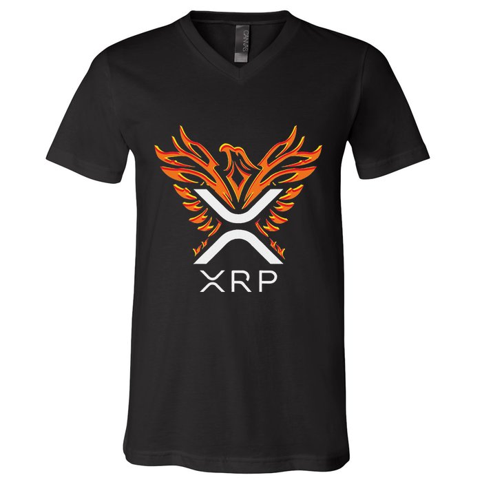 Xrp Crypto Gifts & Apparel Xrp Xrp Cryptocurrency Xrp Logo Rising Phoenix Xrp V-Neck T-Shirt