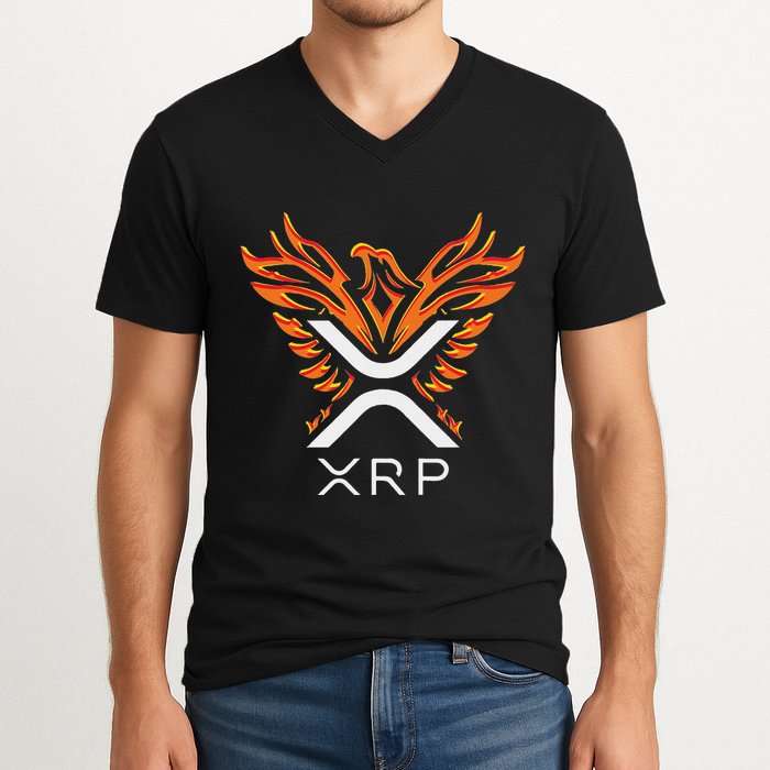 Xrp Crypto Gifts & Apparel Xrp Xrp Cryptocurrency Xrp Logo Rising Phoenix Xrp V-Neck T-Shirt