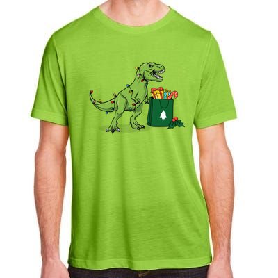 Xmas Christmas Lights Pine Tree Wild Animal T Rex Dinosaur Gift Adult ChromaSoft Performance T-Shirt