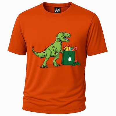 Xmas Christmas Lights Pine Tree Wild Animal T Rex Dinosaur Gift Cooling Performance Crew T-Shirt