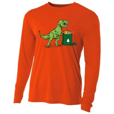 Xmas Christmas Lights Pine Tree Wild Animal T Rex Dinosaur Gift Cooling Performance Long Sleeve Crew