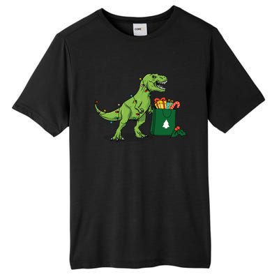 Xmas Christmas Lights Pine Tree Wild Animal T Rex Dinosaur Gift Tall Fusion ChromaSoft Performance T-Shirt