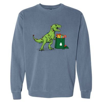 Xmas Christmas Lights Pine Tree Wild Animal T Rex Dinosaur Gift Garment-Dyed Sweatshirt