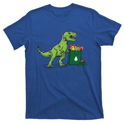 Xmas Christmas Lights Pine Tree Wild Animal T Rex Dinosaur Gift T-Shirt