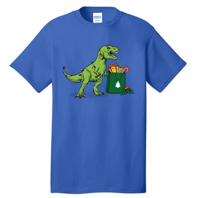 Xmas Christmas Lights Pine Tree Wild Animal T Rex Dinosaur Gift Tall T-Shirt