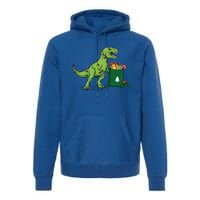 Xmas Christmas Lights Pine Tree Wild Animal T Rex Dinosaur Gift Premium Hoodie