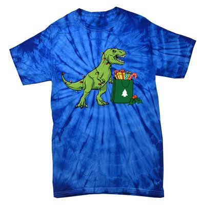 Xmas Christmas Lights Pine Tree Wild Animal T Rex Dinosaur Gift Tie-Dye T-Shirt