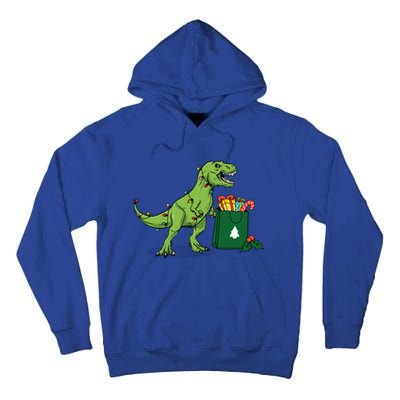 Xmas Christmas Lights Pine Tree Wild Animal T Rex Dinosaur Gift Tall Hoodie