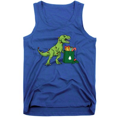 Xmas Christmas Lights Pine Tree Wild Animal T Rex Dinosaur Gift Tank Top