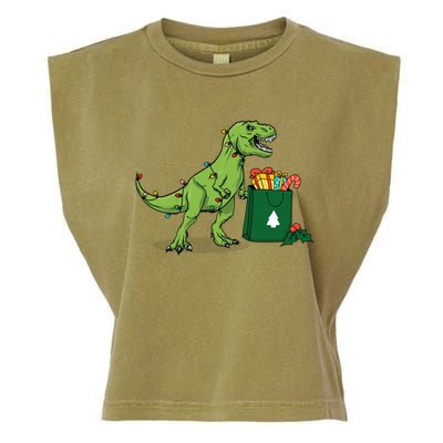 Xmas Christmas Lights Pine Tree Wild Animal T Rex Dinosaur Gift Garment-Dyed Women's Muscle Tee