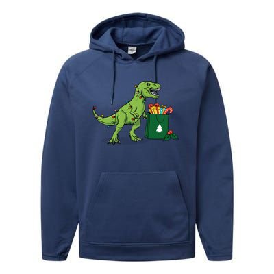 Xmas Christmas Lights Pine Tree Wild Animal T Rex Dinosaur Gift Performance Fleece Hoodie