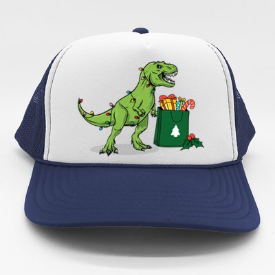 Xmas Christmas Lights Pine Tree Wild Animal T Rex Dinosaur Gift Trucker Hat