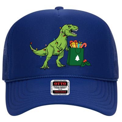 Xmas Christmas Lights Pine Tree Wild Animal T Rex Dinosaur Gift High Crown Mesh Back Trucker Hat