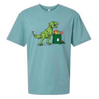 Xmas Christmas Lights Pine Tree Wild Animal T Rex Dinosaur Gift Sueded Cloud Jersey T-Shirt