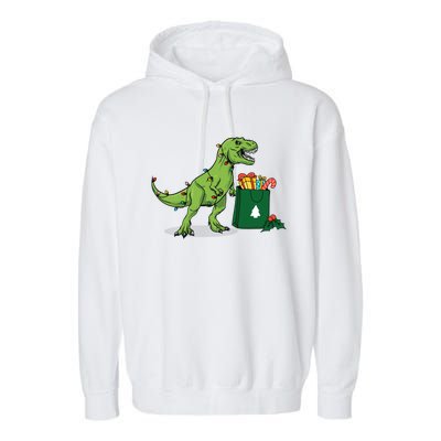 Xmas Christmas Lights Pine Tree Wild Animal T Rex Dinosaur Gift Garment-Dyed Fleece Hoodie