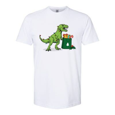 Xmas Christmas Lights Pine Tree Wild Animal T Rex Dinosaur Gift Softstyle CVC T-Shirt