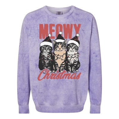 Xmas Cats Meowy Christmas Vintage Cat Ladies Gift Colorblast Crewneck Sweatshirt