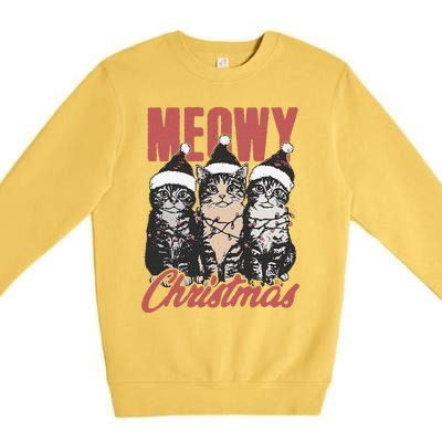 Xmas Cats Meowy Christmas Vintage Cat Ladies Gift Premium Crewneck Sweatshirt