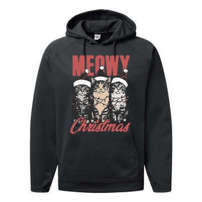 Xmas Cats Meowy Christmas Vintage Cat Ladies Gift Performance Fleece Hoodie