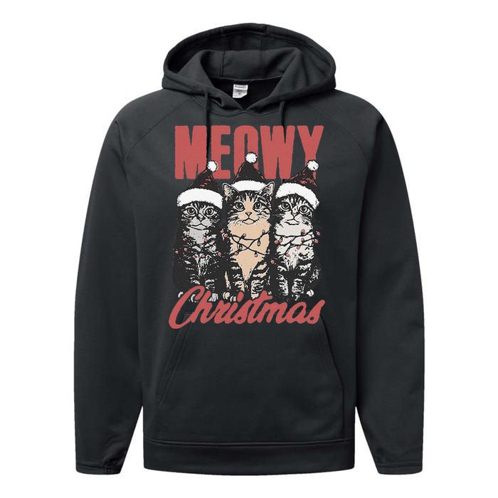 Xmas Cats Meowy Christmas Vintage Cat Ladies Gift Performance Fleece Hoodie