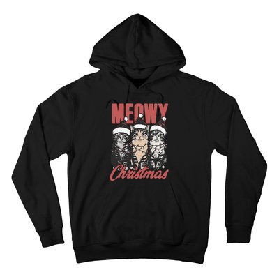 Xmas Cats Meowy Christmas Vintage Cat Ladies Gift Hoodie